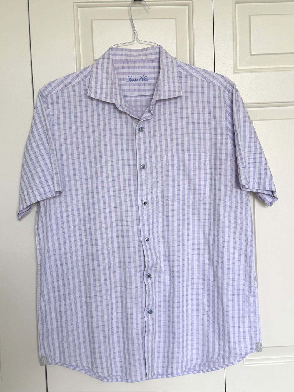 Tasso Elba Lavender Plaid Short-Sleeve Button Shirt